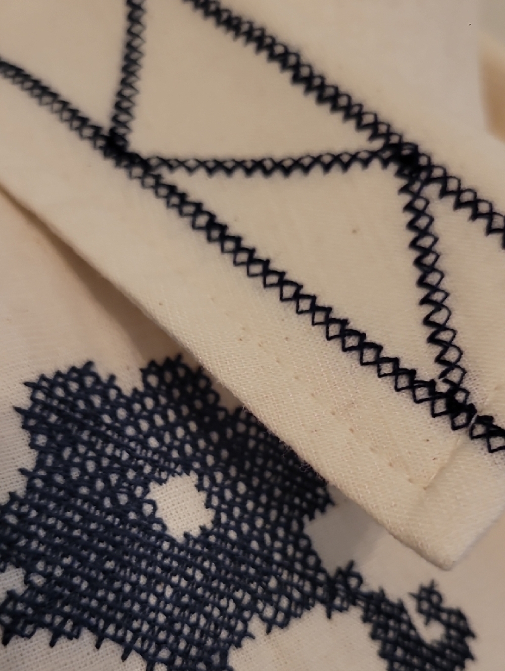 Cream Button-Down Shirt with Navy Embroidery - Picture 6 of 7